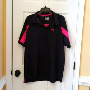 Mens Under Armour breast cancer awareness golf shirt.